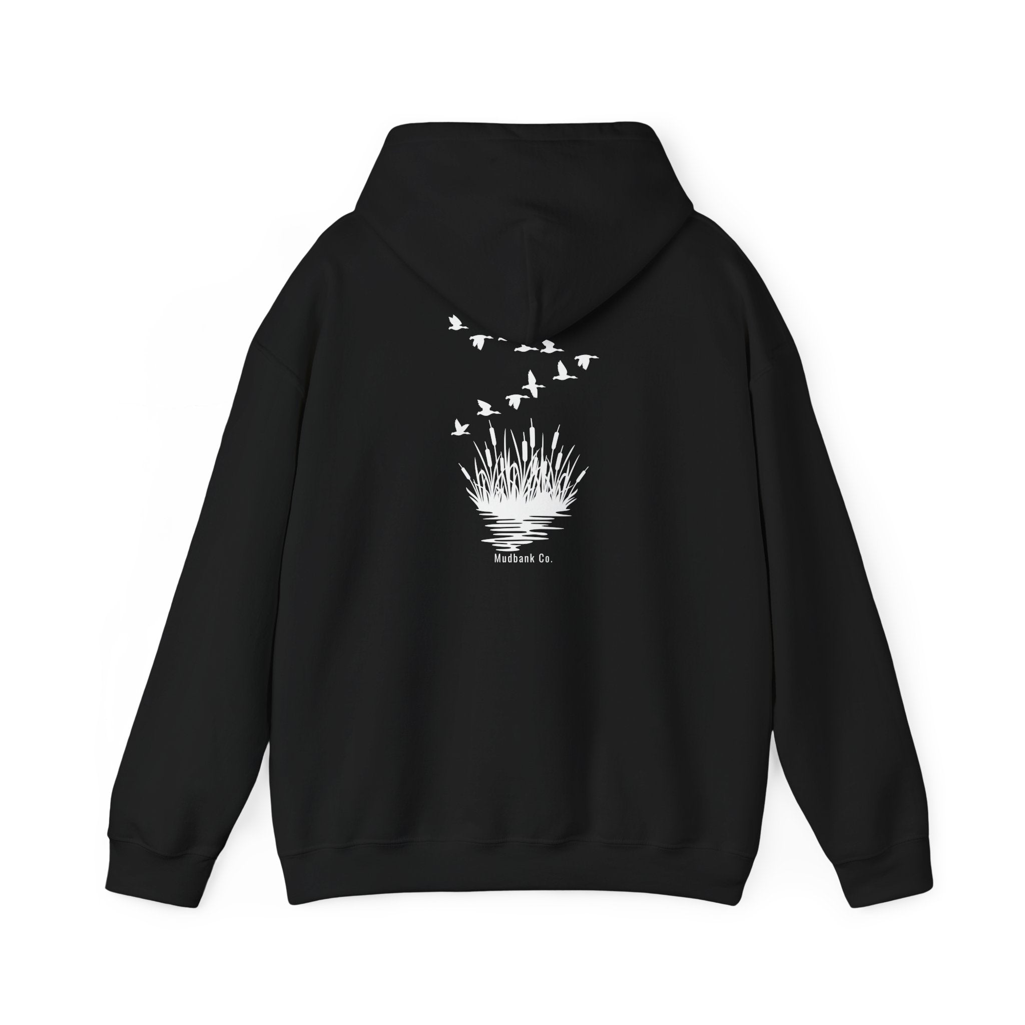 Hoodie — Minimal Black Heron & Flying Geese Graphic Pullover