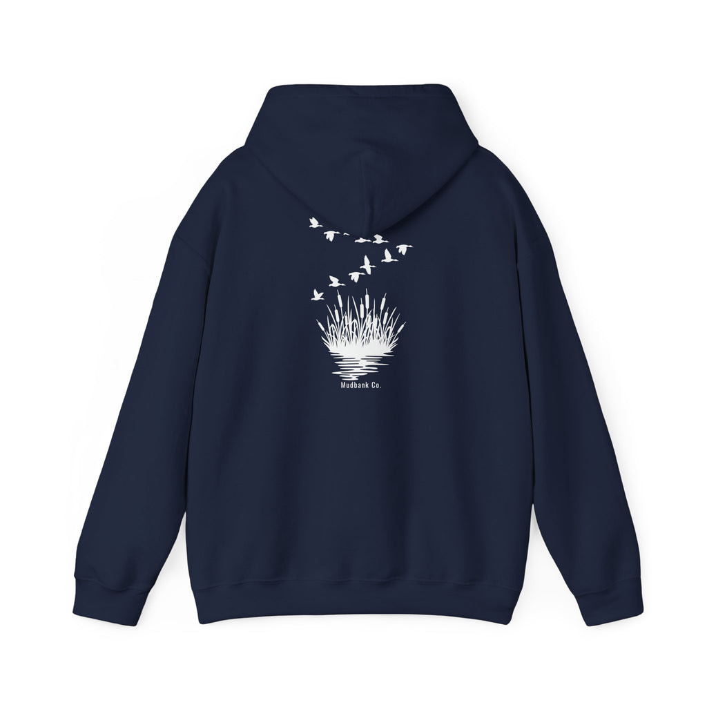 Hoodie — Minimal Black Heron & Flying Geese Graphic Pullover