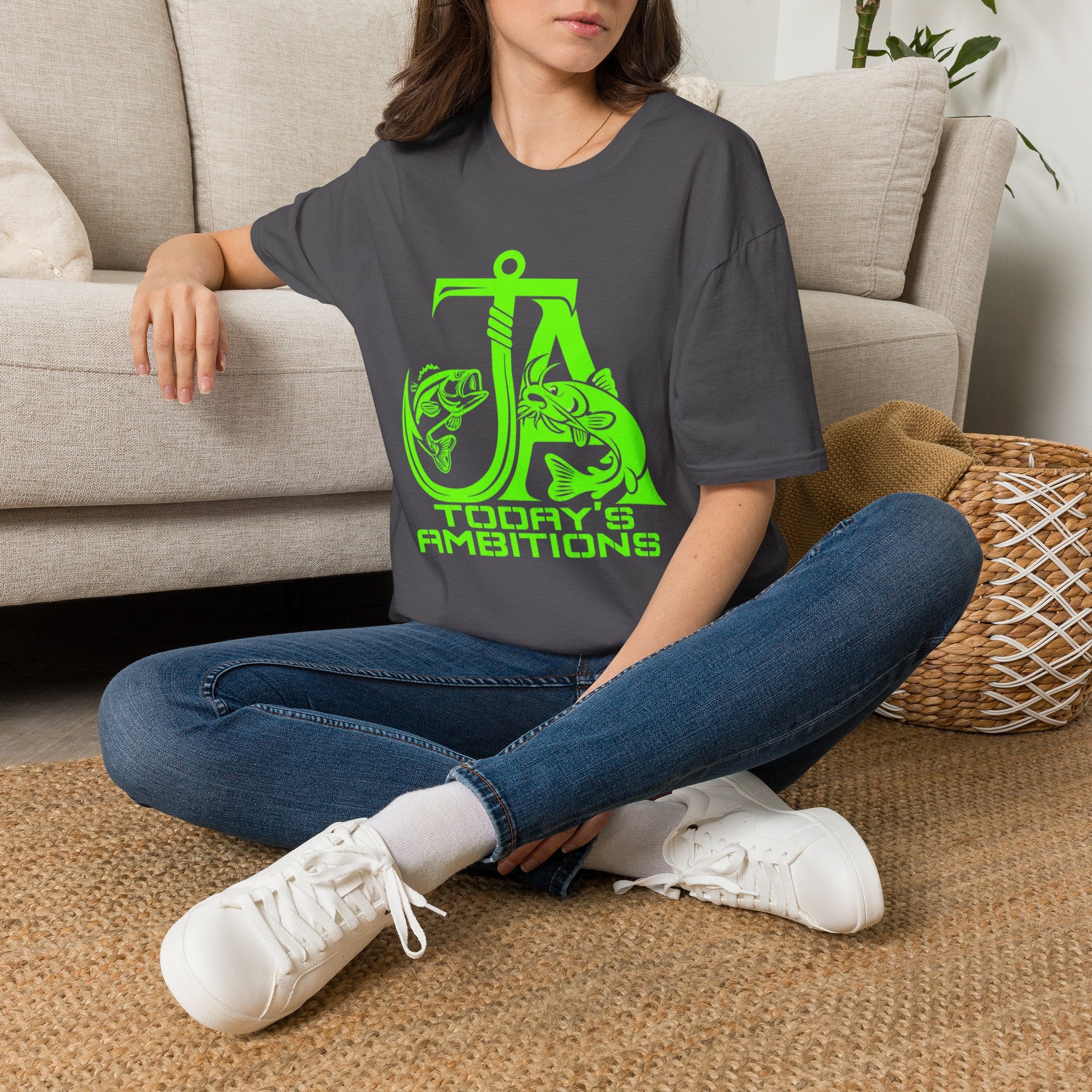 Fishing Anchor T-Shirt — "Today's Ambitions" Neon Graphic