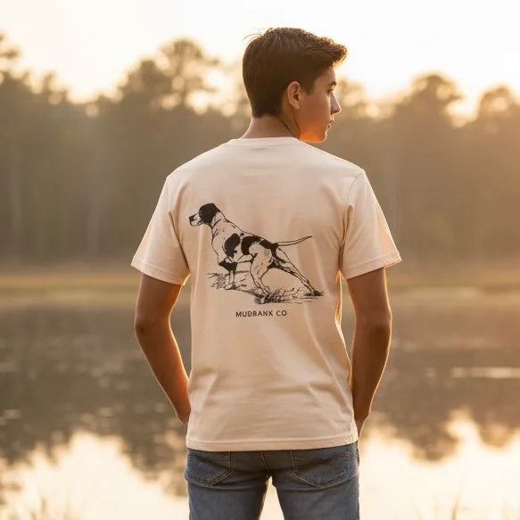Mudbank Co. Pointing Dog T-Shirt | Bird Dog Hunting Tee | Southern Outdoors Lifestyle | Bella Canvas Unisex