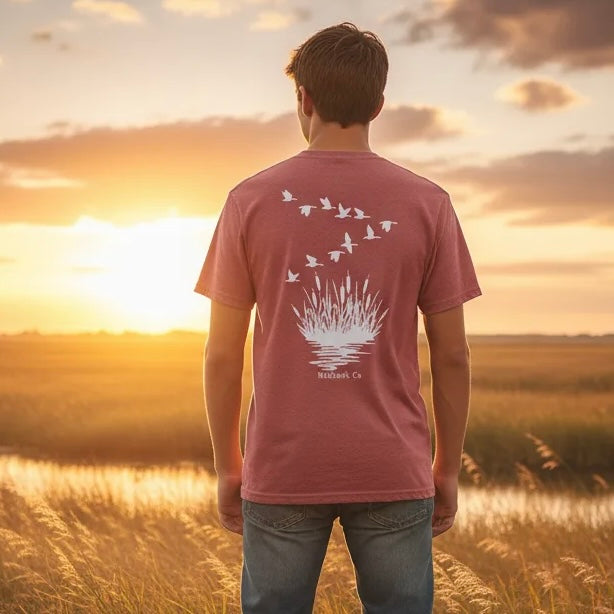 Mudbank Co. Duck Hunt Graphic Tee – Outdoor Marsh Scene Back Print Shirt