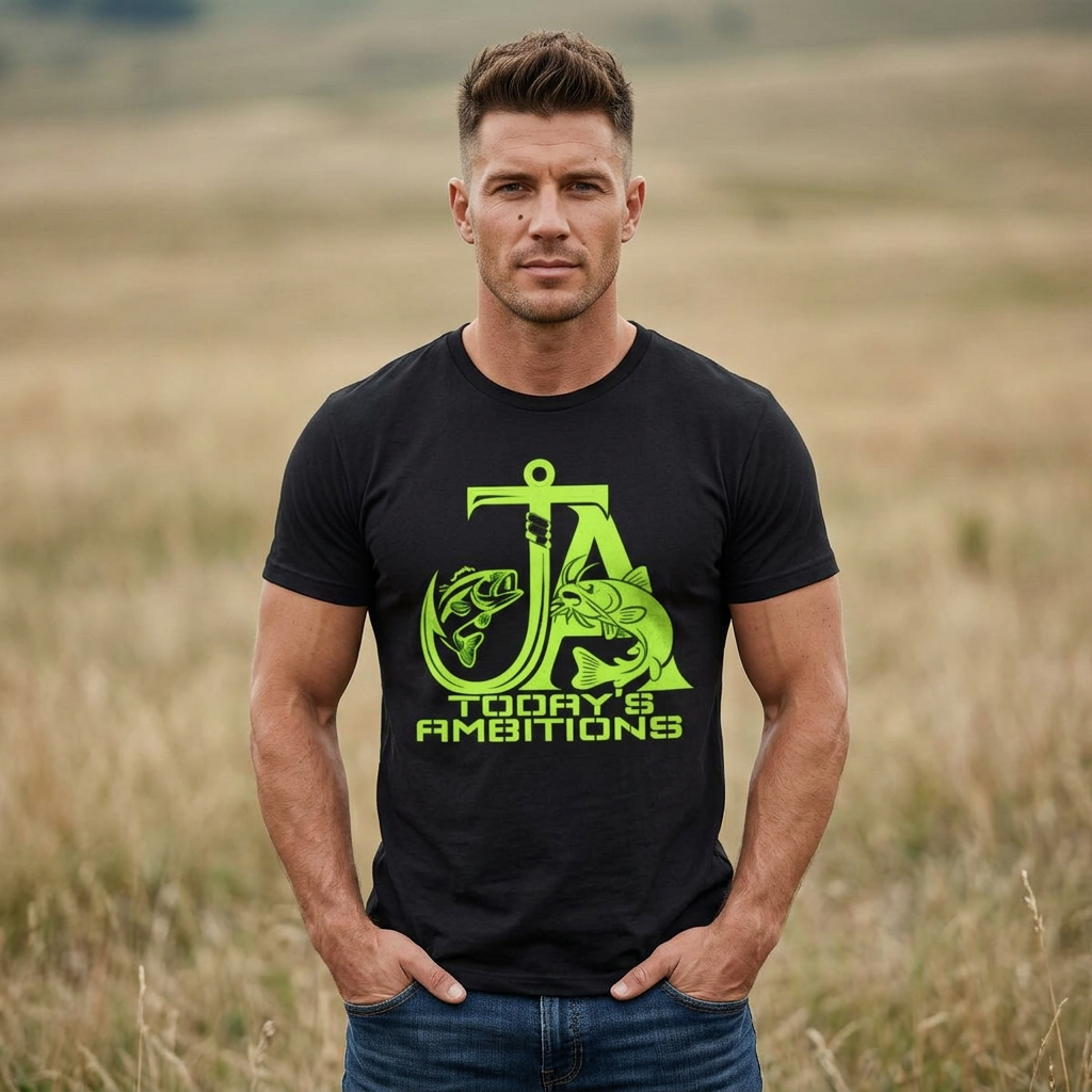 Fishing Anchor T-Shirt — "Today's Ambitions" Neon Graphic