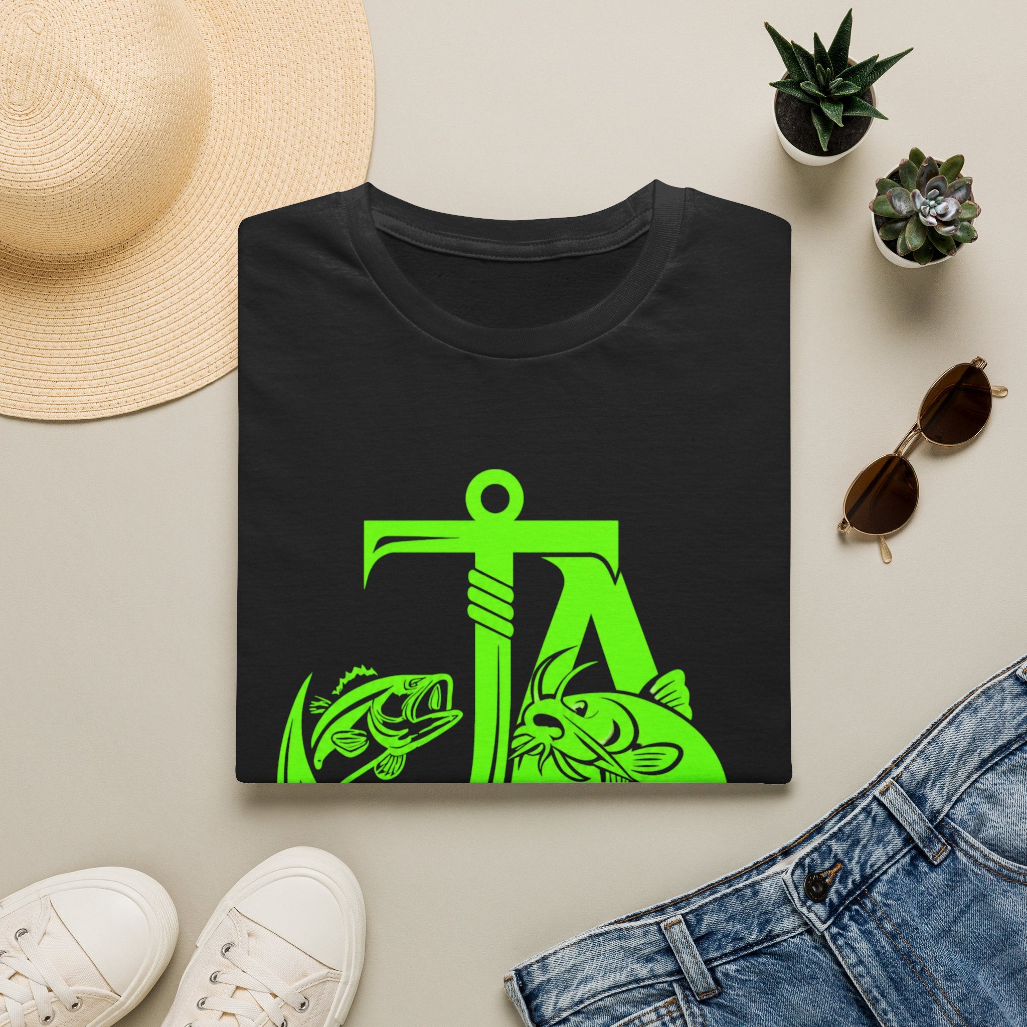Fishing Anchor T-Shirt — "Today's Ambitions" Neon Graphic
