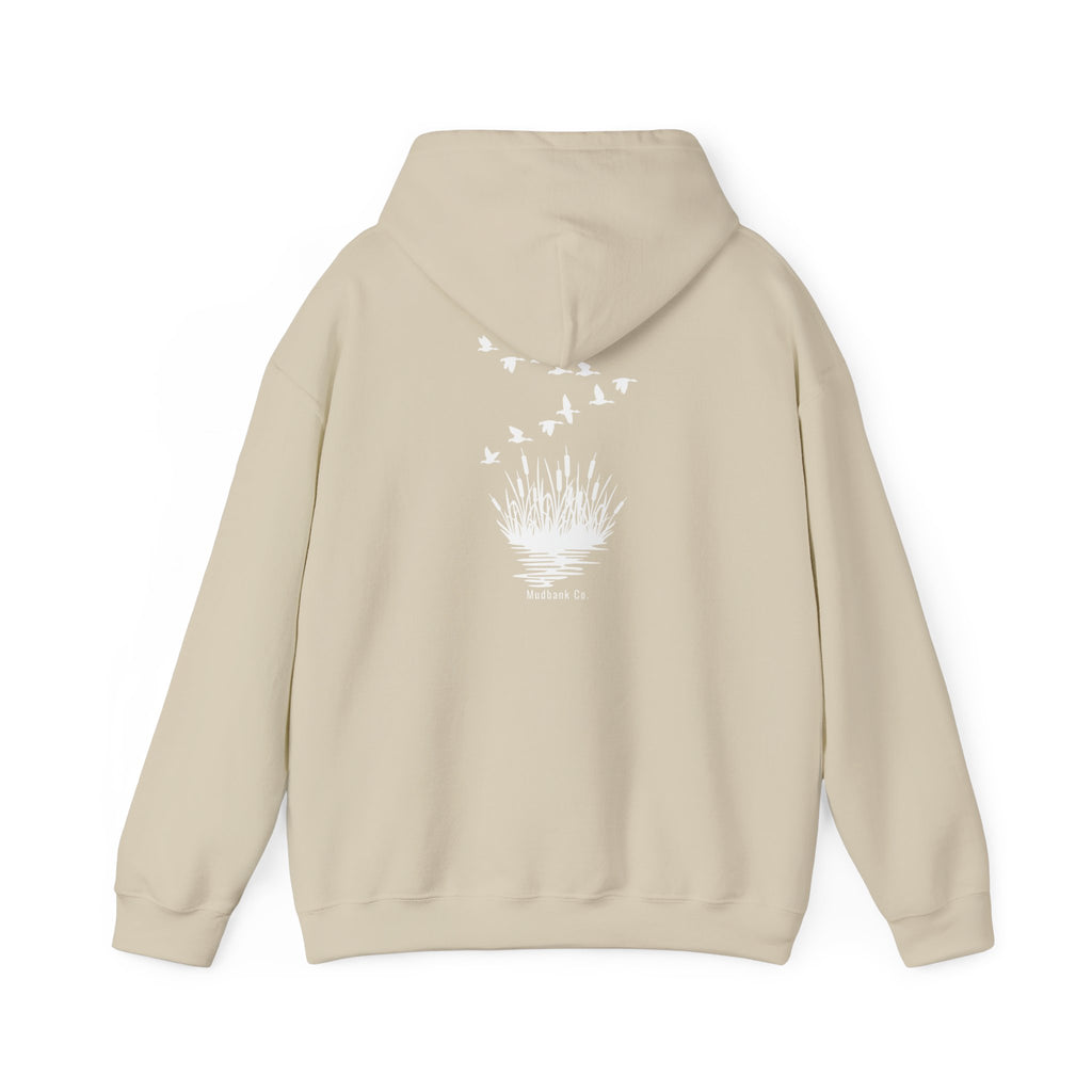 Hoodie — Minimal Black Heron & Flying Geese Graphic Pullover